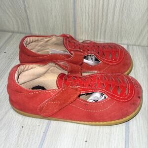 Livie & Luca Girls Red Ruche Suede Leather Mary Jane Shoes Size 12